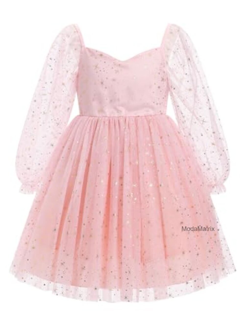 Girls Birthday Party Tutu Dress Long Sleeve Star Glitters Tulle Sequin Bow